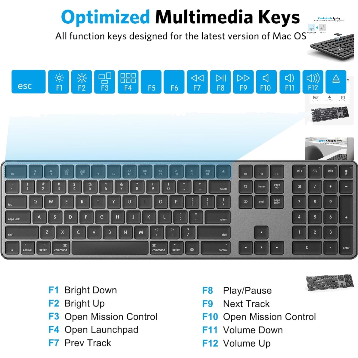 Rechargeable Wireless Bluetooth Keyboard for MacBook & iMac - Numeric Keypad