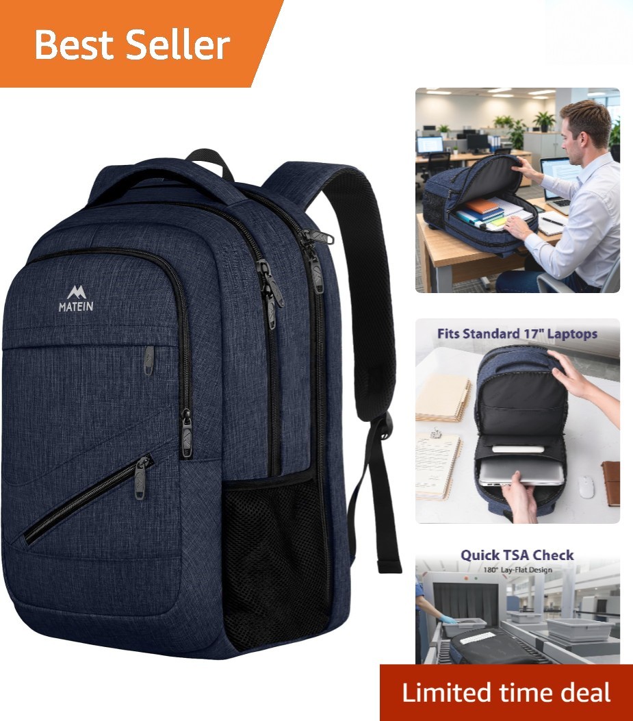 17 Inch Water-Resistant Laptop Backpack - TSA Approved for Effortless Travel