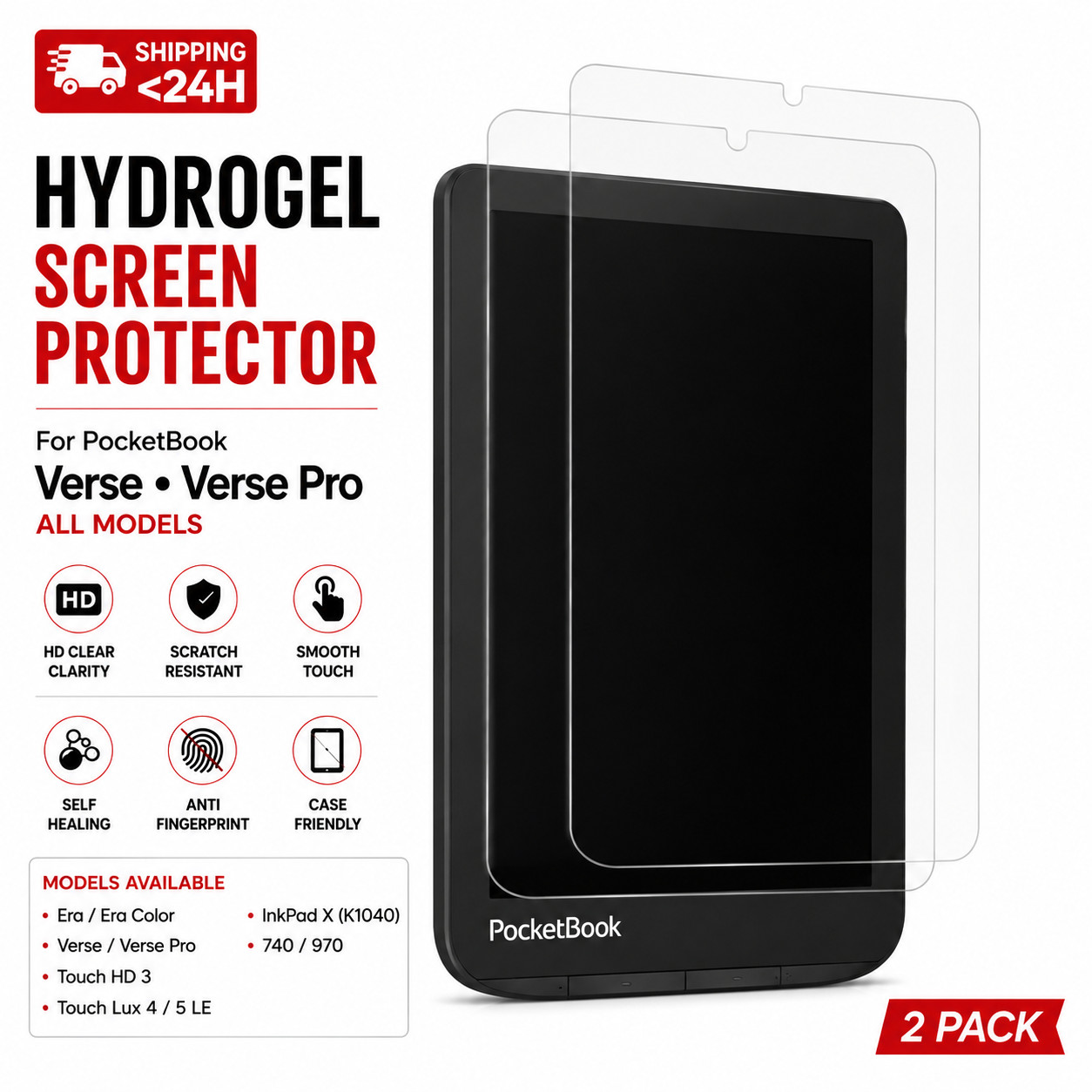 PocketBook Era Verse Pro Touch Lux Hydrogel Screen Protector HD Clear 2 Pack