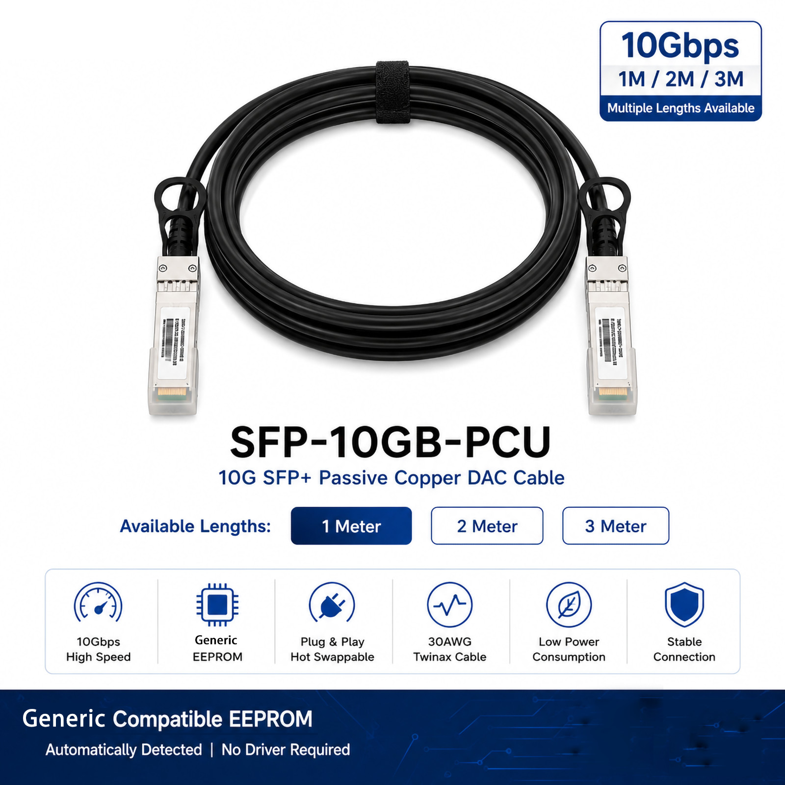 10G SFP+ Generic Passive DAC Twinax Cable For Intel X520 X710 1M 2M 3M