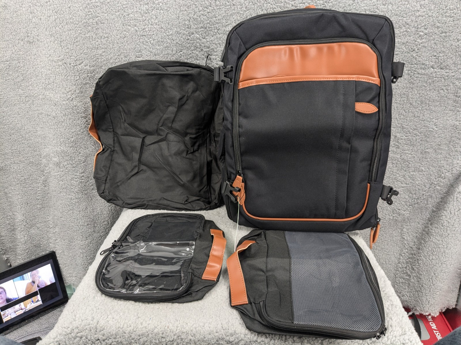 Bagsure Travel Backpack, Black-brown, 4 Packing Cubes, Carry On Size 18x13", New