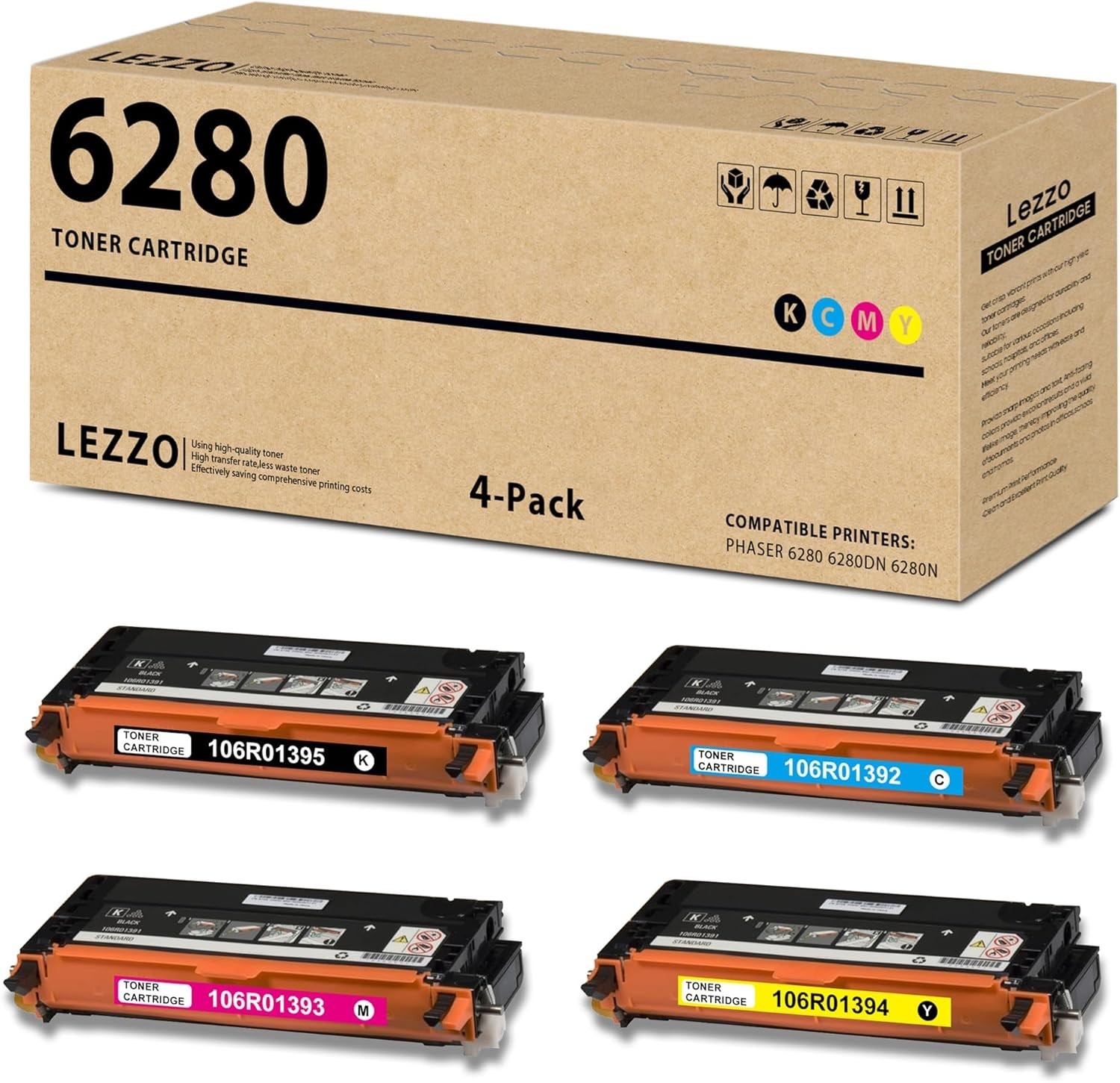 Phaser 6280 Toner Cartridge 4-Pack High Yield 6280 Toner Replacement