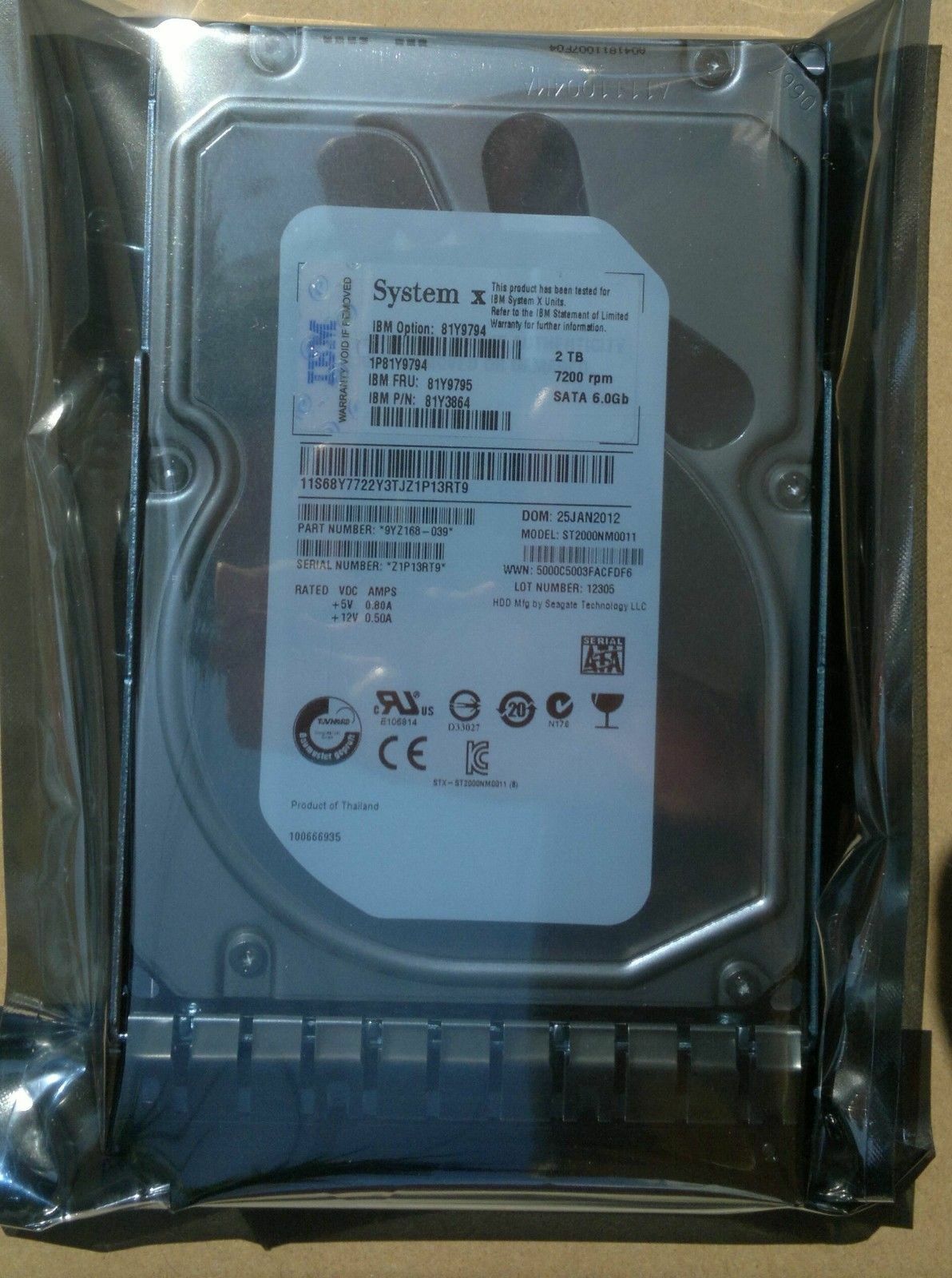 IBM 81Y9794 81Y9795 2TB SATA 6G 3.5 X3550X3650 M4 server hard drive