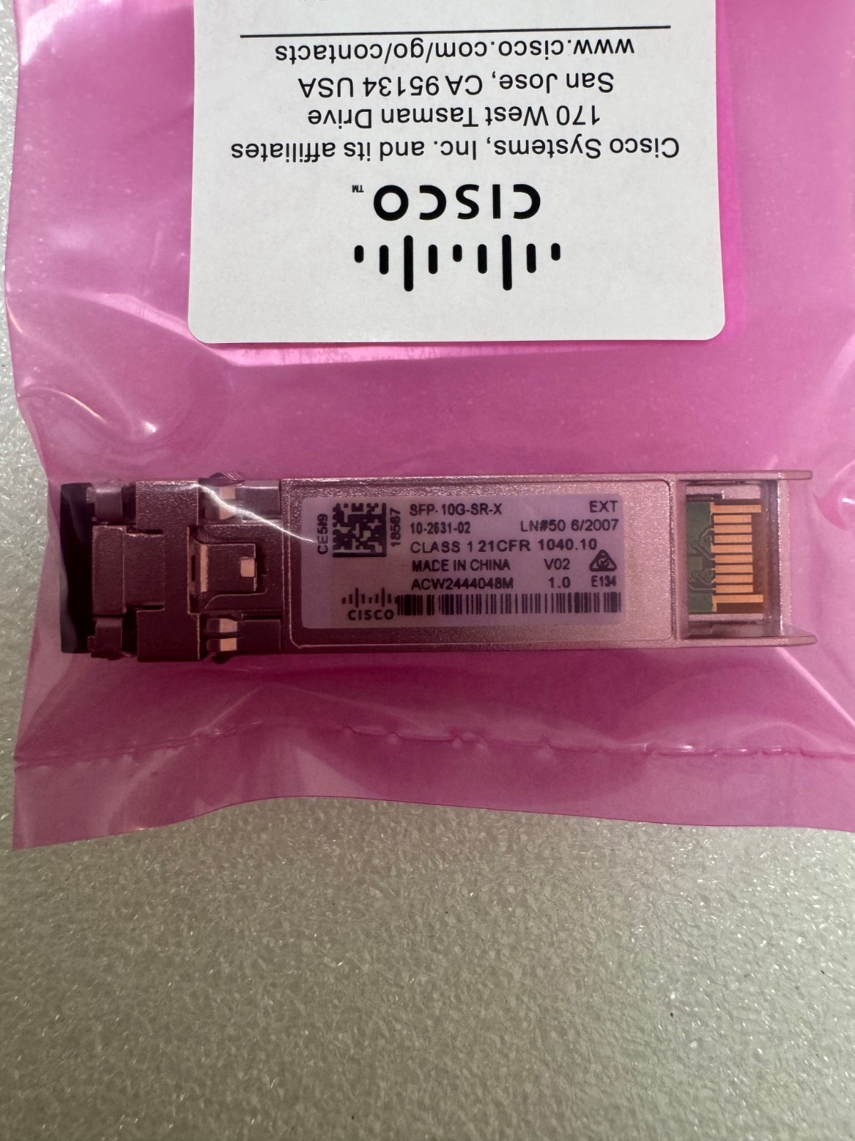 Cisco SFP-10G-SR-X 10 Base SFP Module converter with green hologram