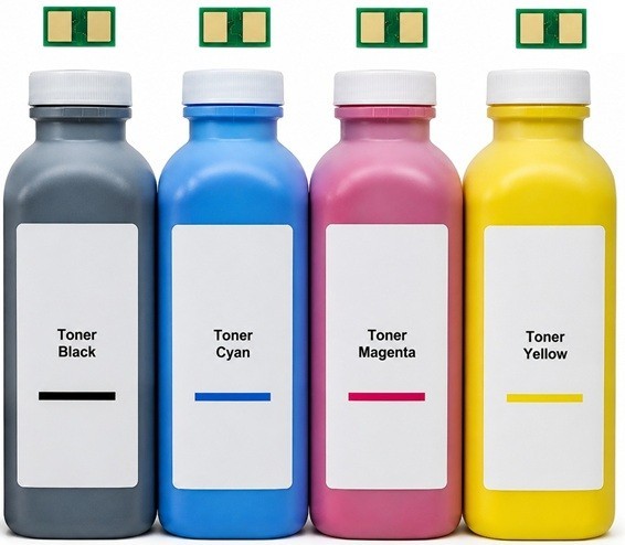 NEW PREMIUM COMPATIBLE TONER REFILL FOR KIARO QL-300 (C-Y-M-K) + 4 CHIPS