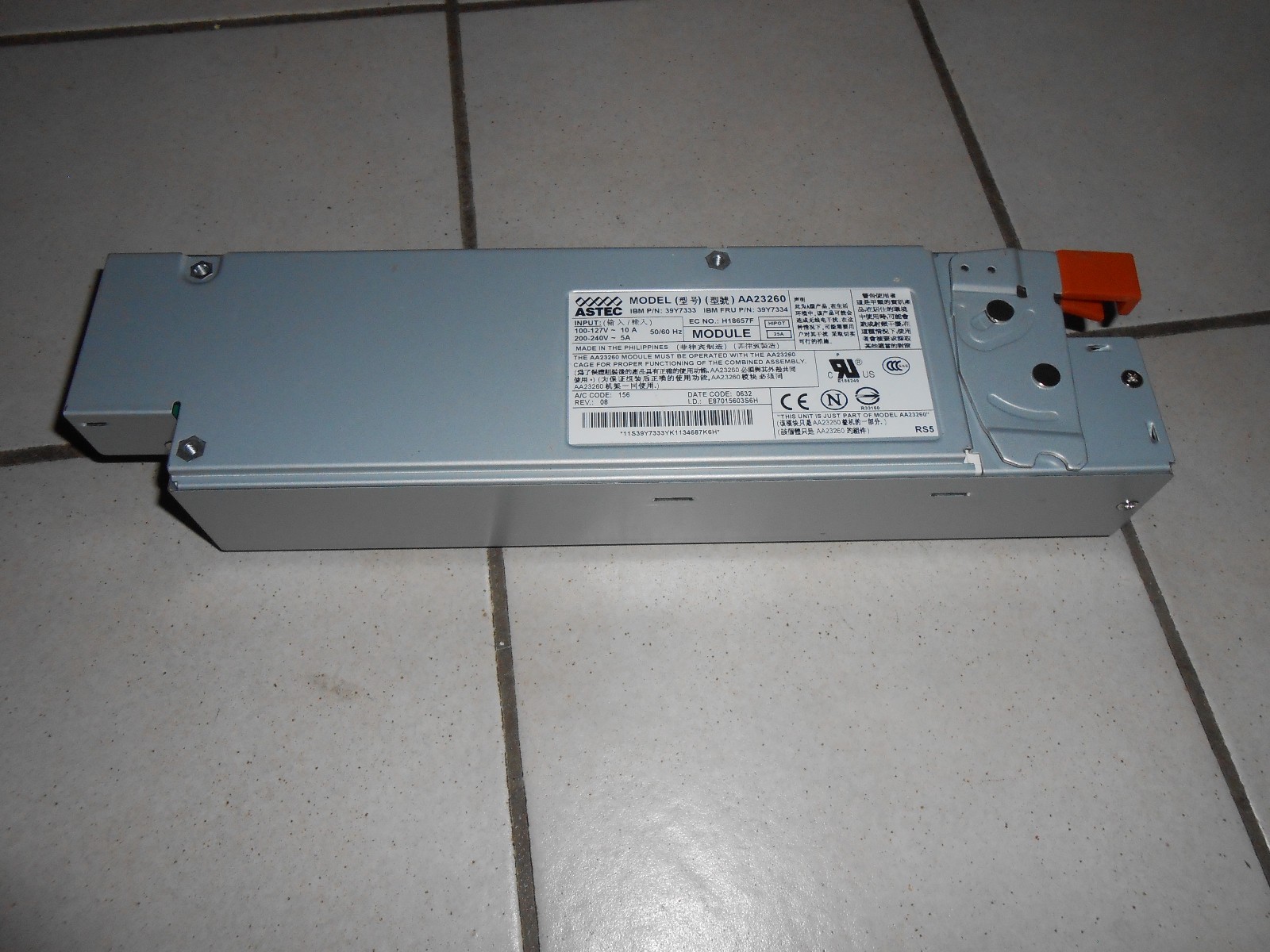 IBM / Astec Server Power Supply, Model AA23260, REV: 07/08, 625W, PN 74P4410