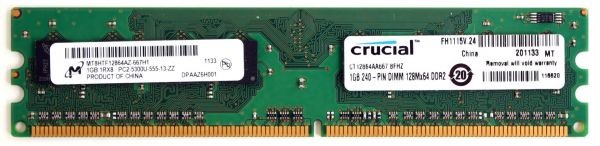 Memory 1gb 240p dimm 128mx64 ddr2 pc2-5300 ct12864aa667.8fhz