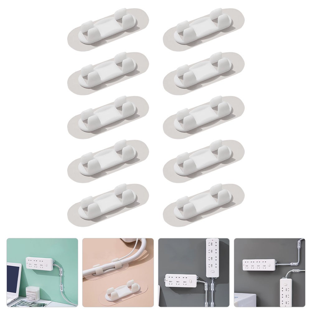 10Pcs Convenient Plastic Wire Organizer Cable Clips Adhesive Durable for Home