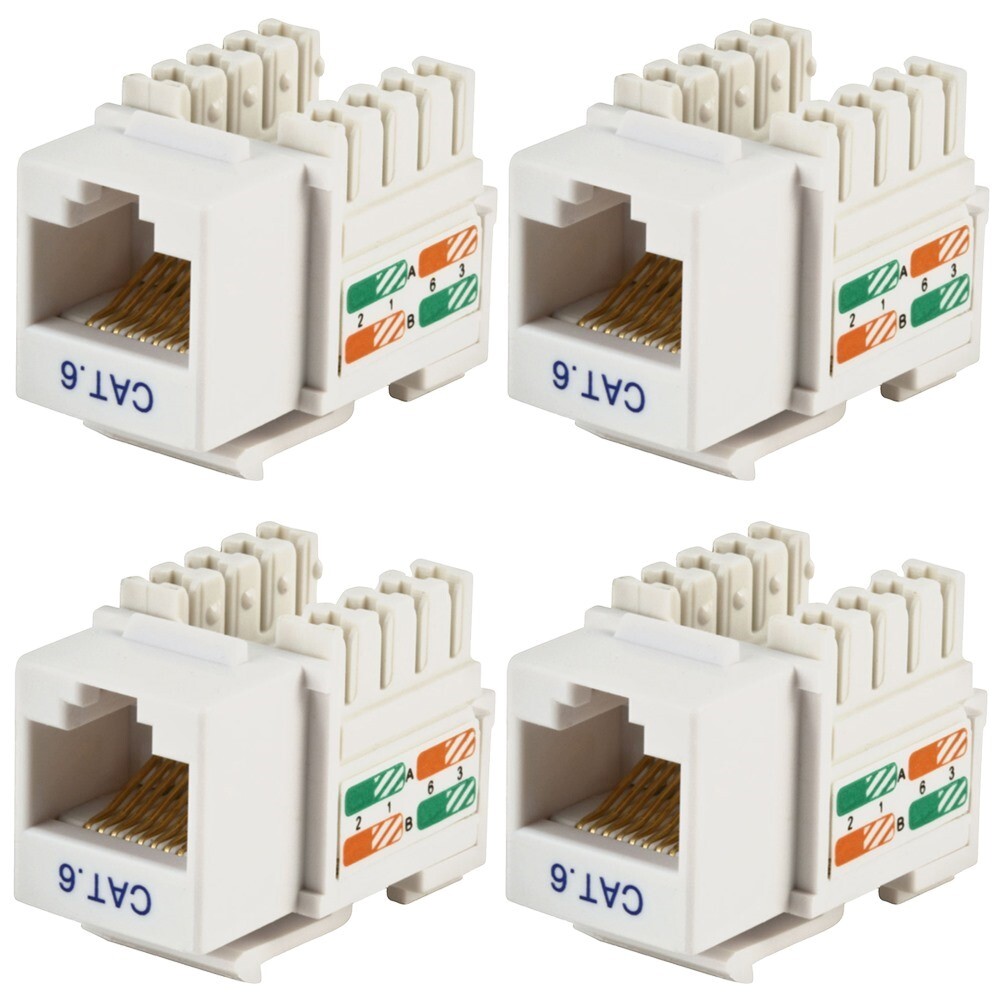 4 Pcs Cat6 RJ45 Network LAN Ethernet Keystone Jack 100 Punch Down Snap-in White