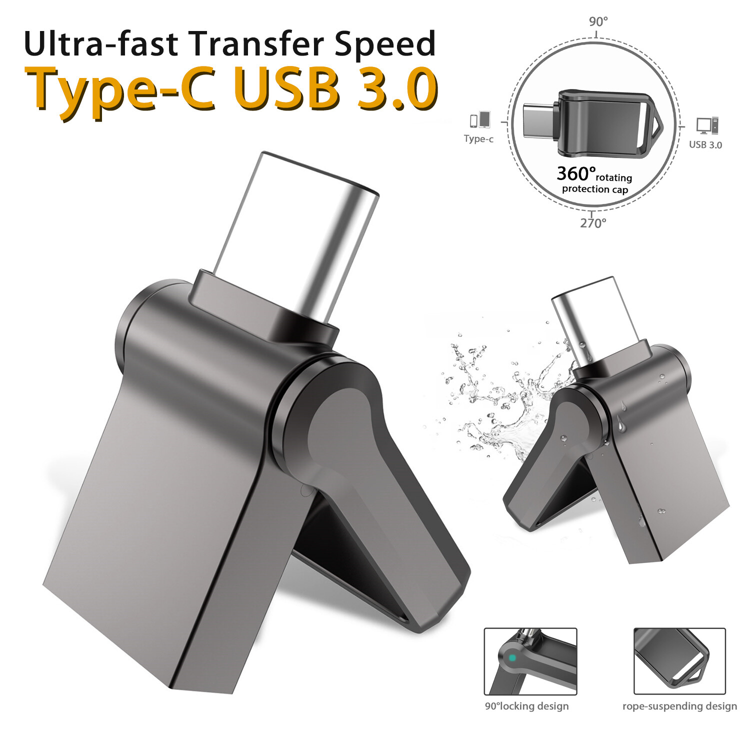 32GB 64GB 128GB Metal Ultra Mini Dual 2 in 1 USB 3.0 USB Flash Drives Wholesale