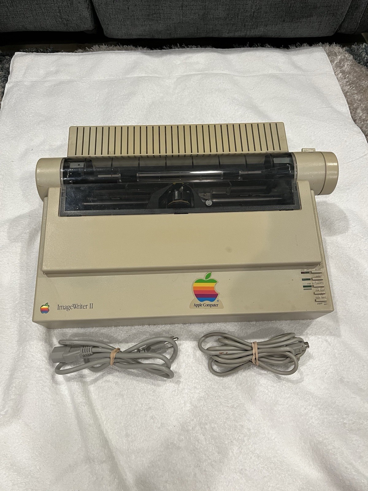 Apple ImageWriter II Dot Matrix Printer Powers On with Cords Adapter Untested