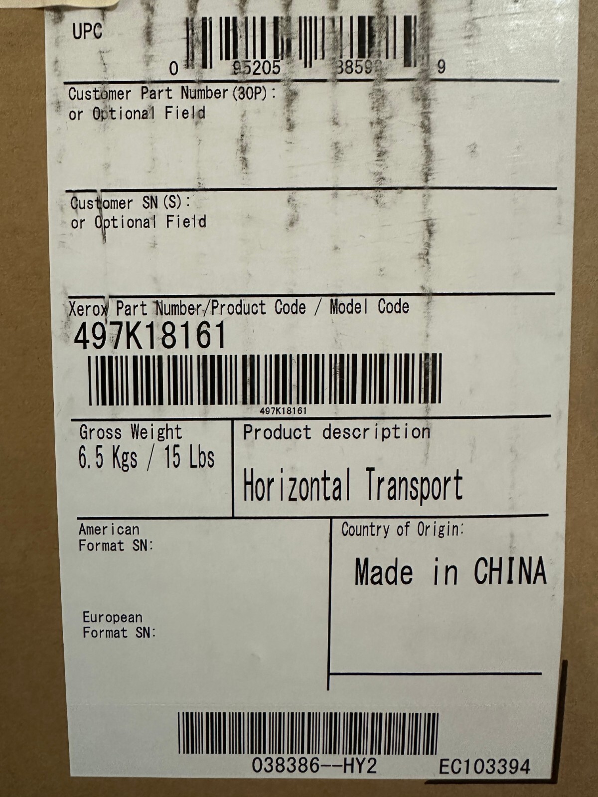Xerox 497K18161 HORIZONTAL TRANSPORT