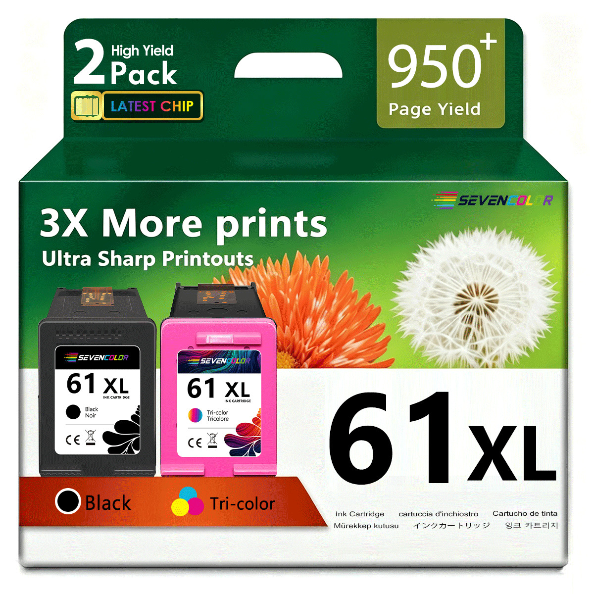 61XL High Capacity Ink Cartridge Combo Pack(1 Black, 1 Tri-Color, 2-Pack)