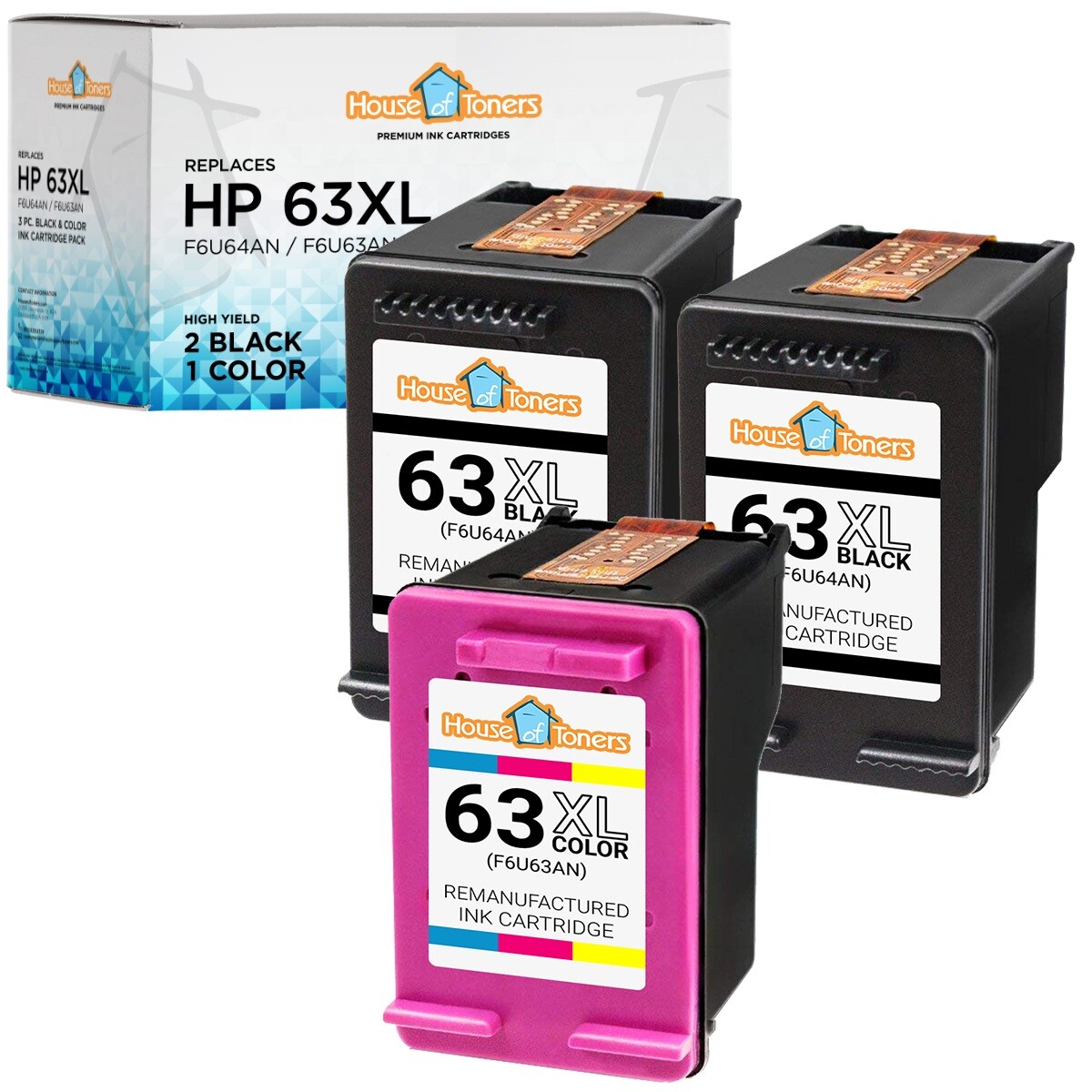 3PK Compatible With HP 63XL 2-Black & 1-Color Ink Cartridge 3830 Envy 4520 4522