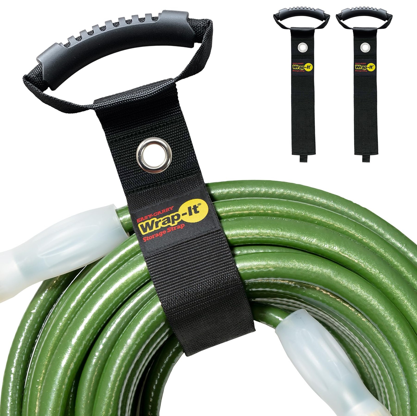 Easy-Carry Straps - 28” (2-Pack) Black with Grommet - Cord Wrap and Hose Orga...