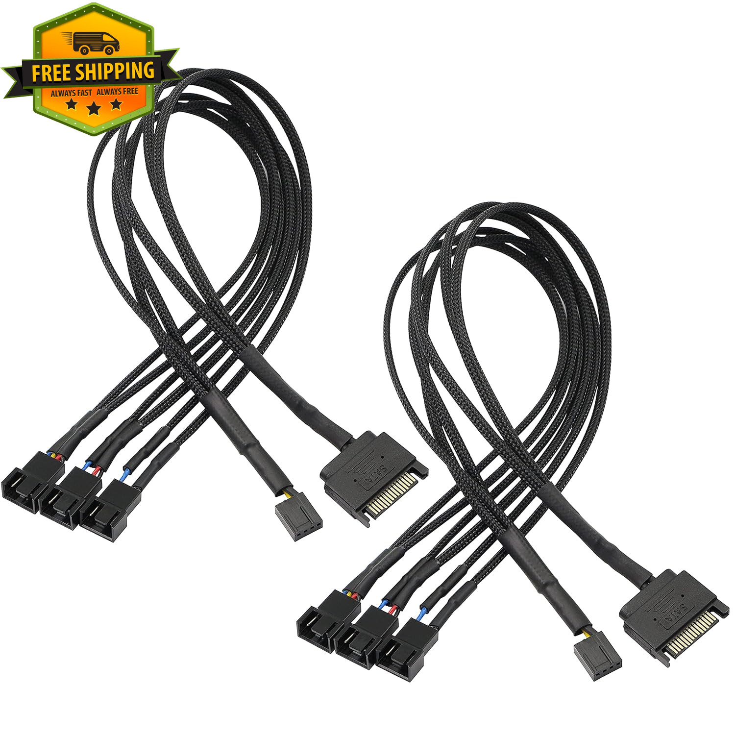 SATA to 3/4 Pin PWM Fan Adapter Splitter Hub for 12V Desktop Case Fans 2Pc