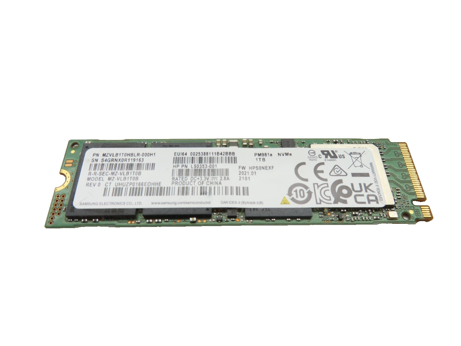 Samsung 1TB PM981a M.2 NVMe SSD Solid State Drive MZ-VLB1T0B MZVLB1T0HBLR-000H1