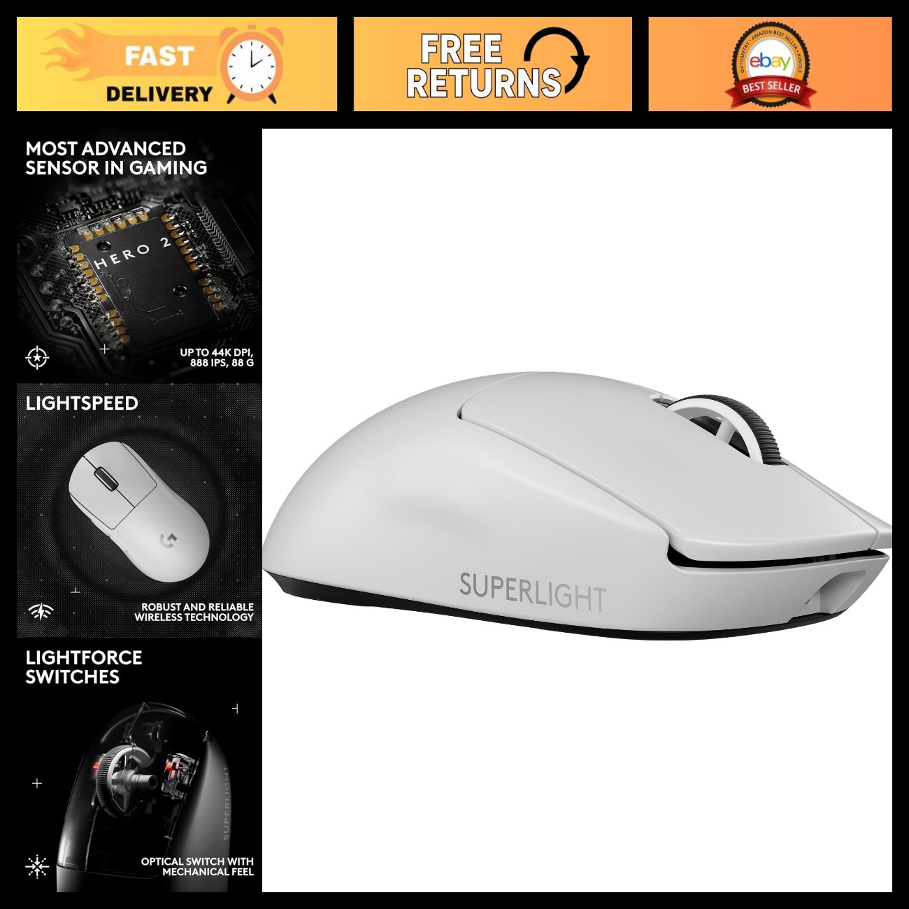 Wireless Gaming Mouse - Ultra-Lightweight, High Precision, Ergonomic Design - Wh