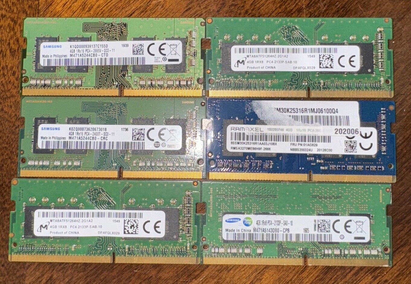 Lot of 6 Mixed ,   4GB PC4 DDR4 Laptop Memory / RAM SO-DIMM (6 x 4GB Total 24GB)