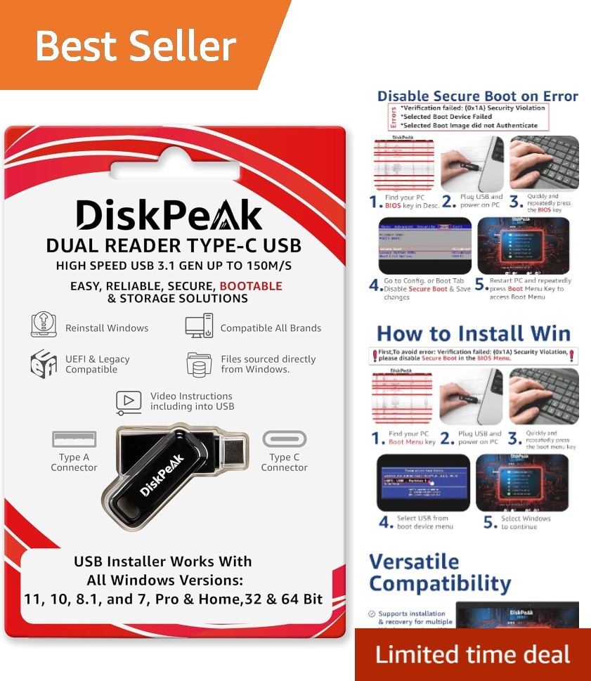 Effortless Windows Install with 64GB USB Drive - Fast Data Transfer & Dual Ports