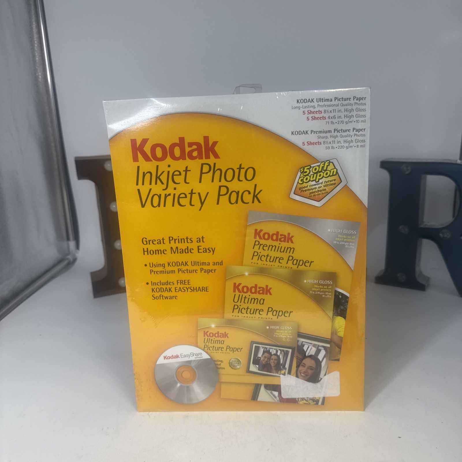 5pk Kodak Inkjet Photo Variety Pack High Gloss 8.5x11 & 4x6 & Easyshare Software