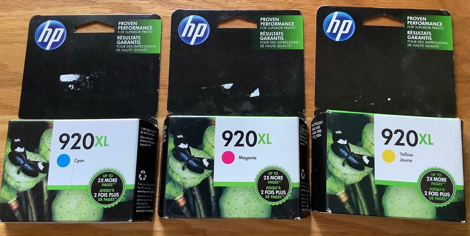 Lot 3 never-used Genuine HP 920XL ink catridges: yellow-cyan-magenta, 