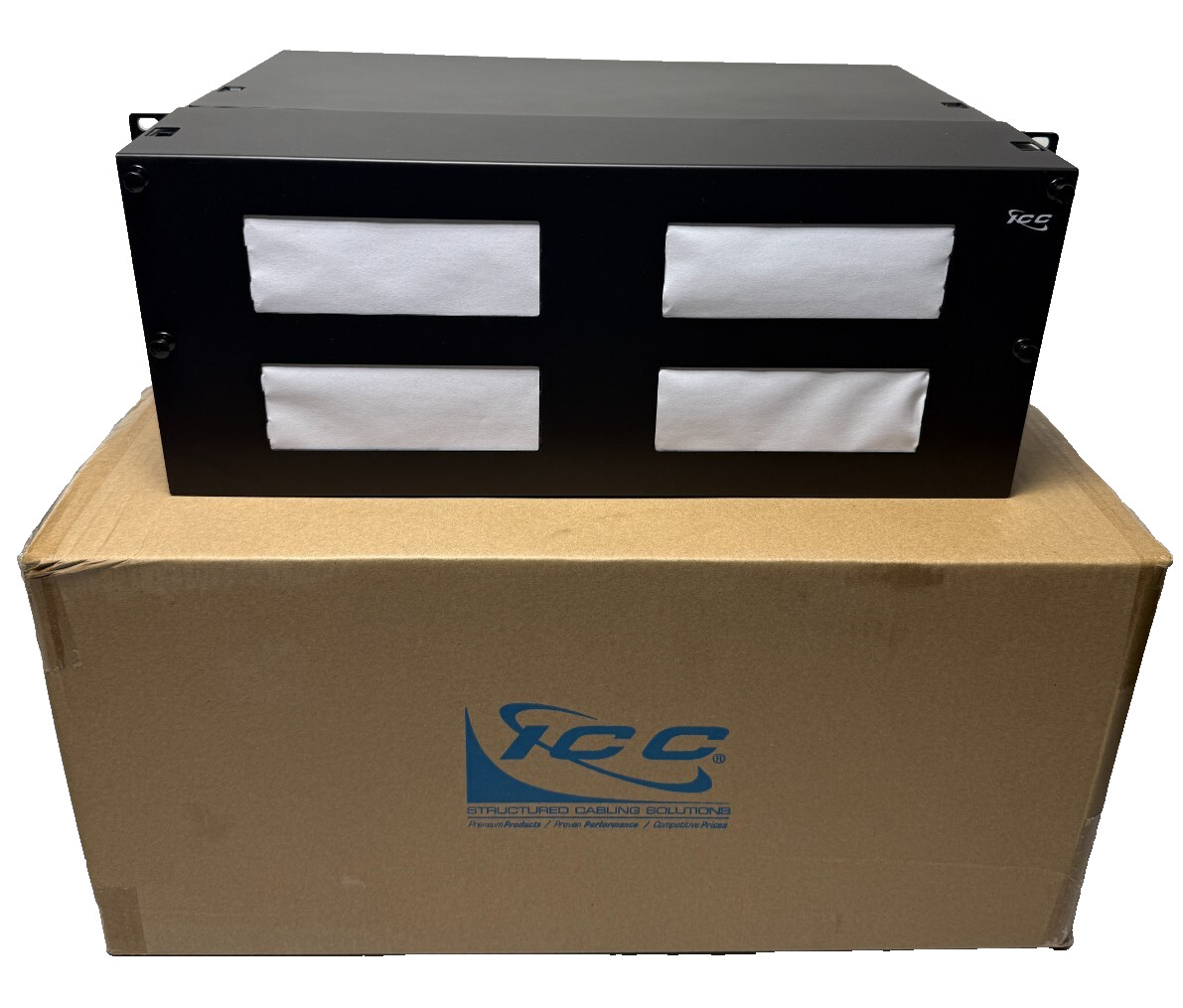 ICC 4U Fiber Optic Rack Mount Panel Enclosure, Holds 12 LGX Adapter Bulkheads