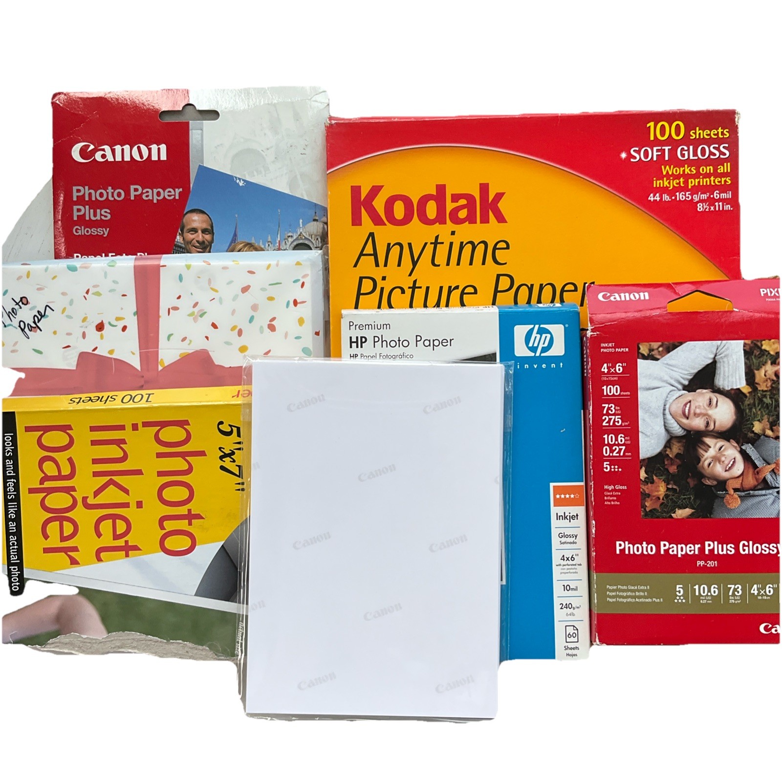 Mixed Photo Paper Lot Kodak HP Canon Glossy Inkjet Open & New Various Sizes