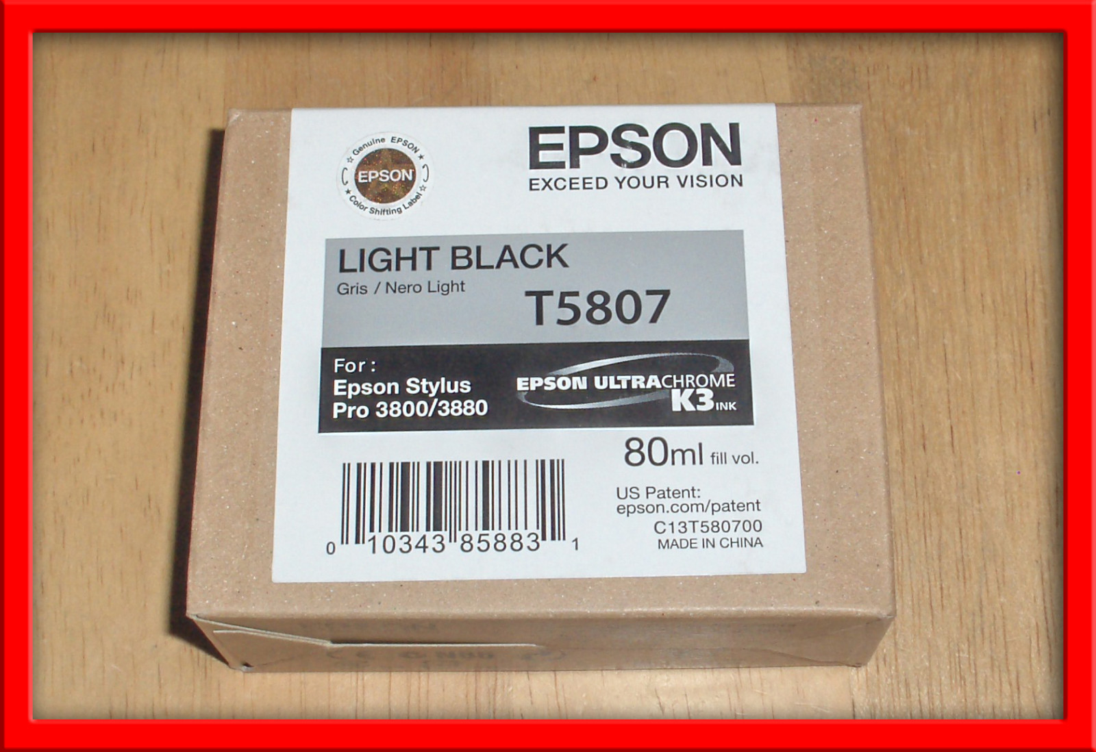 T5807 Genuine Epson Pro 3800 3880 Light Black Ink T580700 w/exp 01-2016