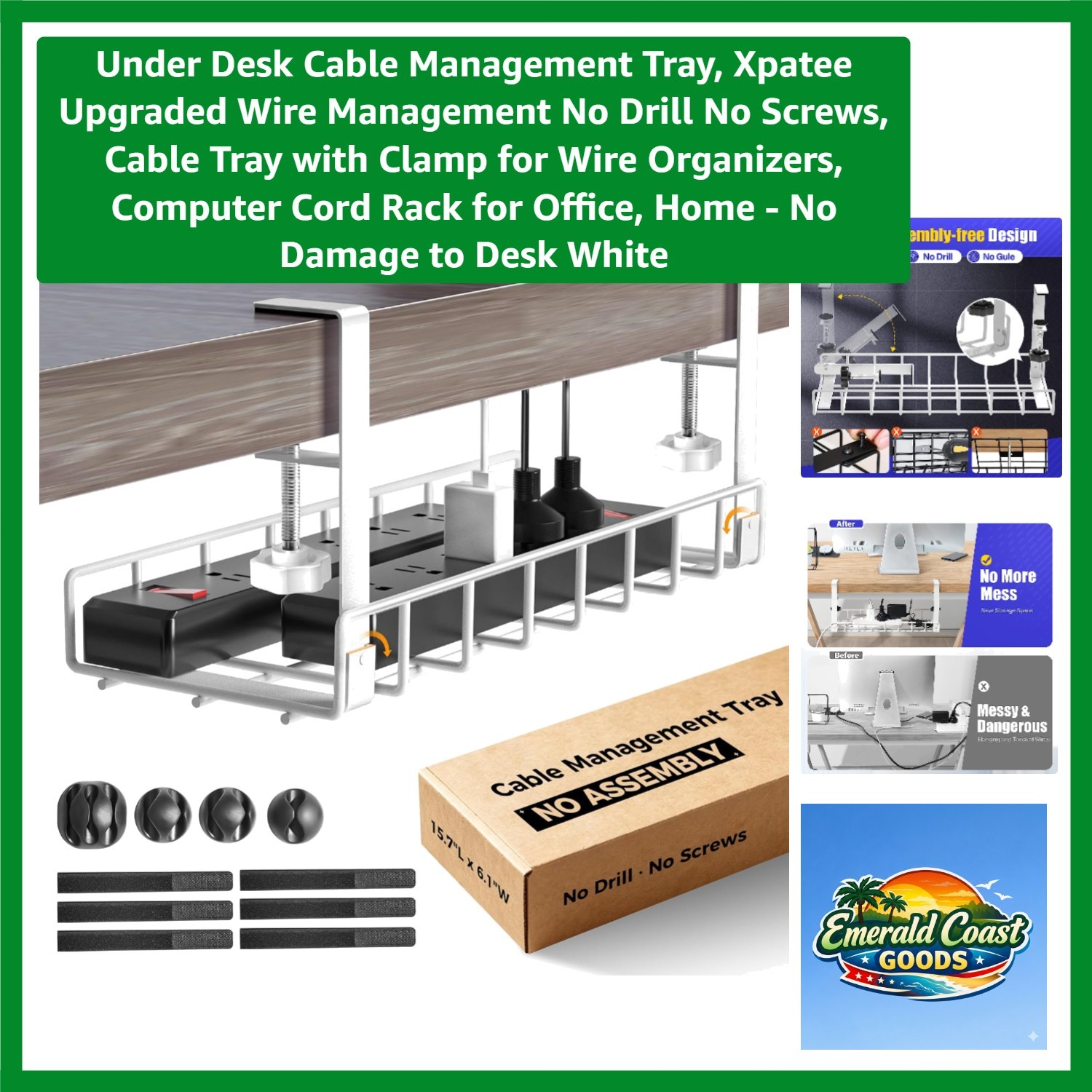 Effortless Under Desk Cable Management Tray - No Drill, C-Clamp Installation