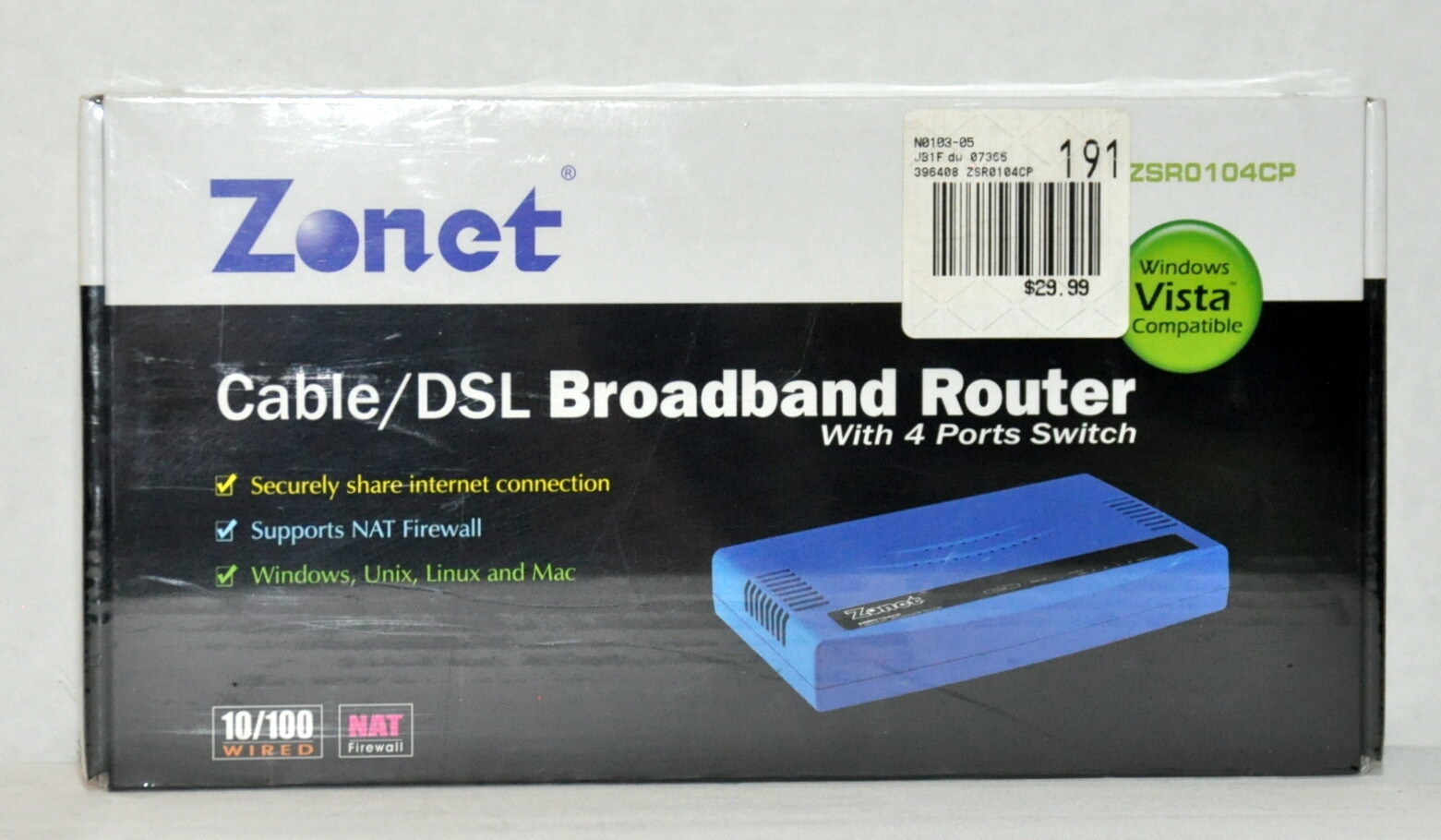 Zonet Cable/DSL Broadband Router 4- Port Switch – ZSR0104CP - New