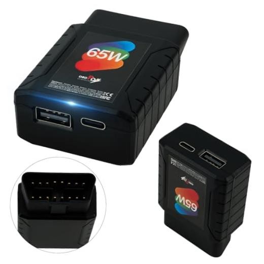 65W High-Power Car OBD2 to USB Adapter with Dual USB-C/USB-A Ports - Constant