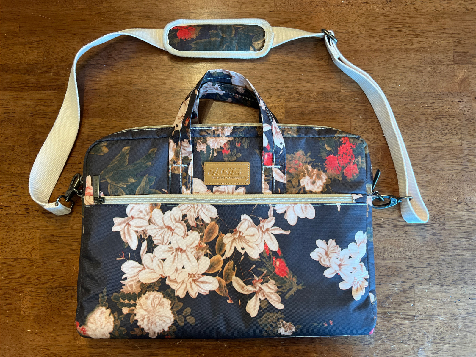 Black Peony Patten Waterproof Laptop Shoulder Messenger Bag Case Sleeve