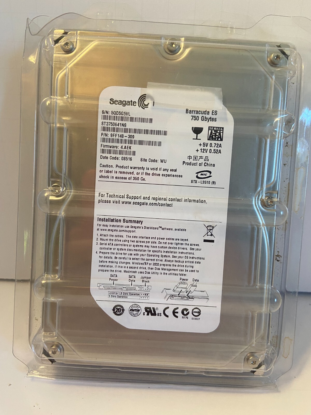 Seagate Barracuda ES ST3500641NS 750GB 3.5" SATA Hard Drive – NEW OEM