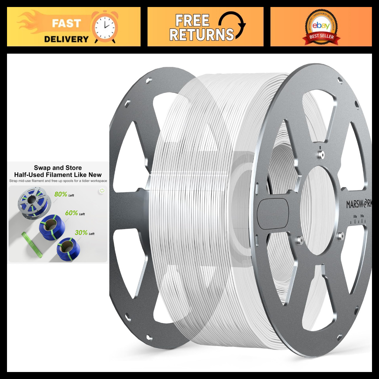 Durable Aluminum Reusable Spool for 3D Printer Filament, PTFE Ring, Compatible w