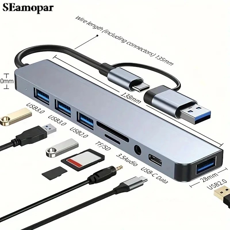 7/8 Port USB-C Hub Adapter - 5G Speed Multi Splitter for PC, Laptop & MacBook US