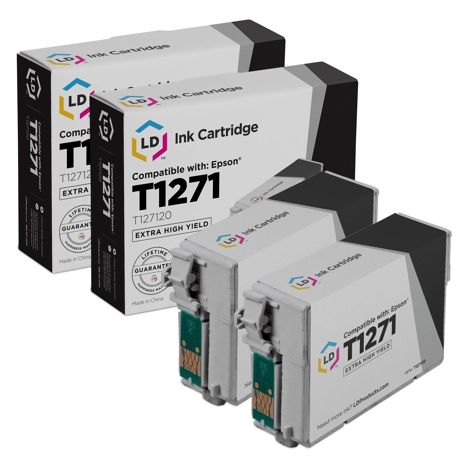 LD T127120 127 Extra HY Black Ink Cartridge  Set of 2 for Epson 630 633 845 840