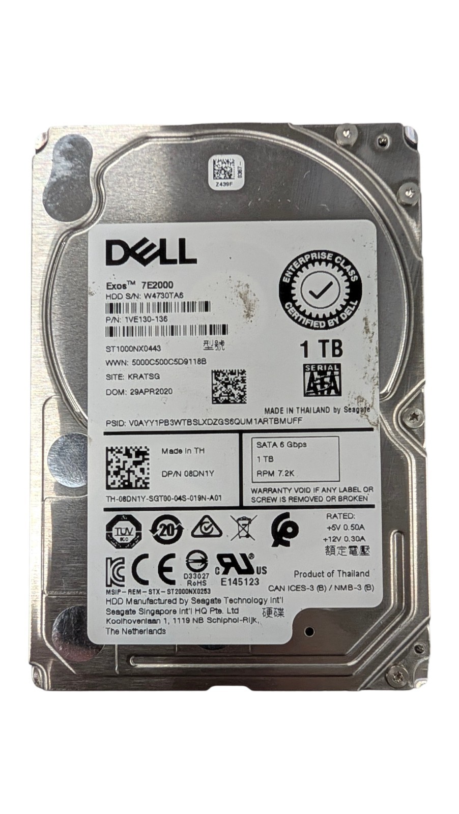 Dell 8DN1Y 1TB 7.2K RPM Internal 2.5'' SATA SFF Hard Drive - ST1000NX0443