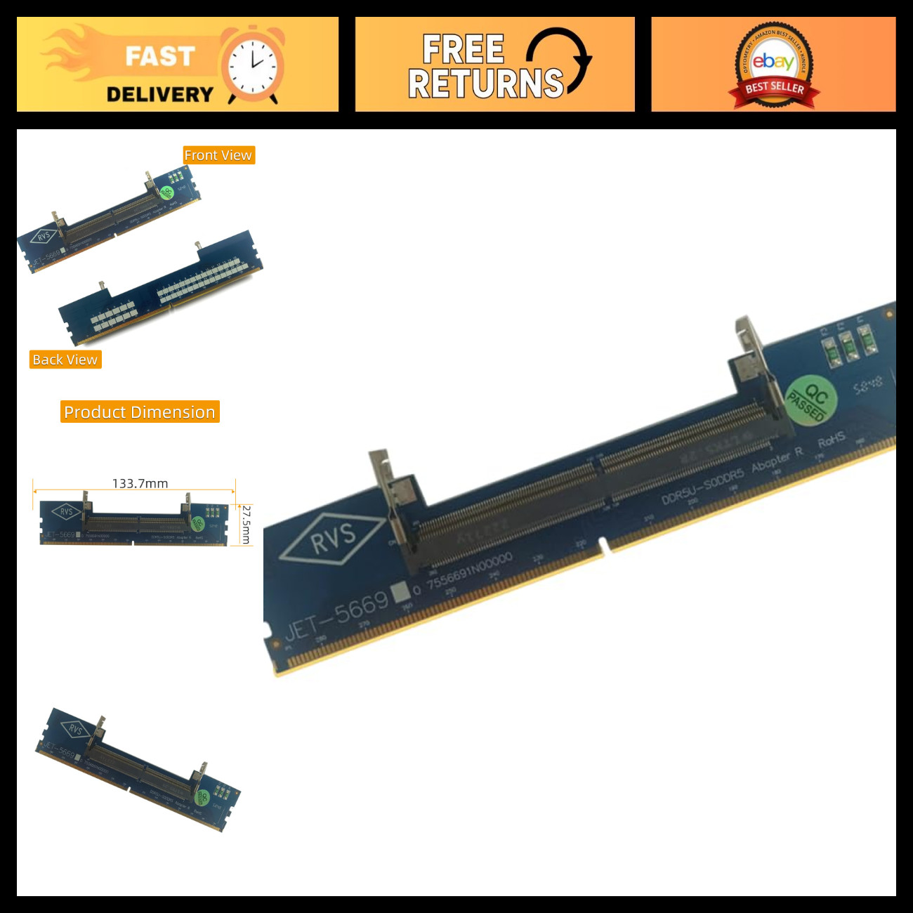 DDR5 RAM to SO DDR5 U-DIMM Adapter Card, Memory Tester & Converter - Blue