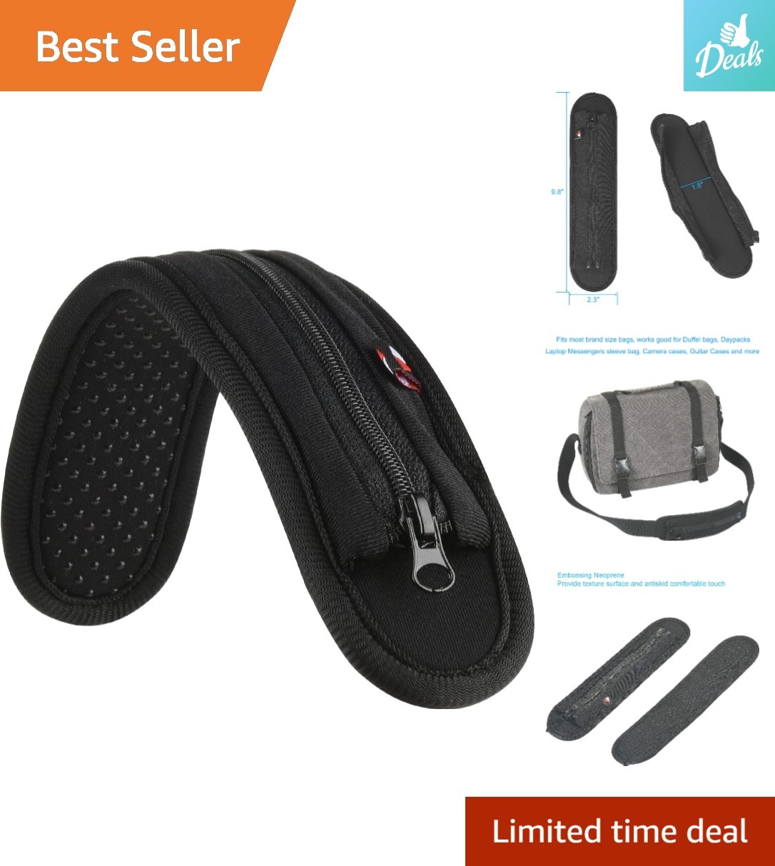 Universal Laptop Shoulder Pad - Zipper Closure, Comfortable 9.8x2.3 inch Cushion