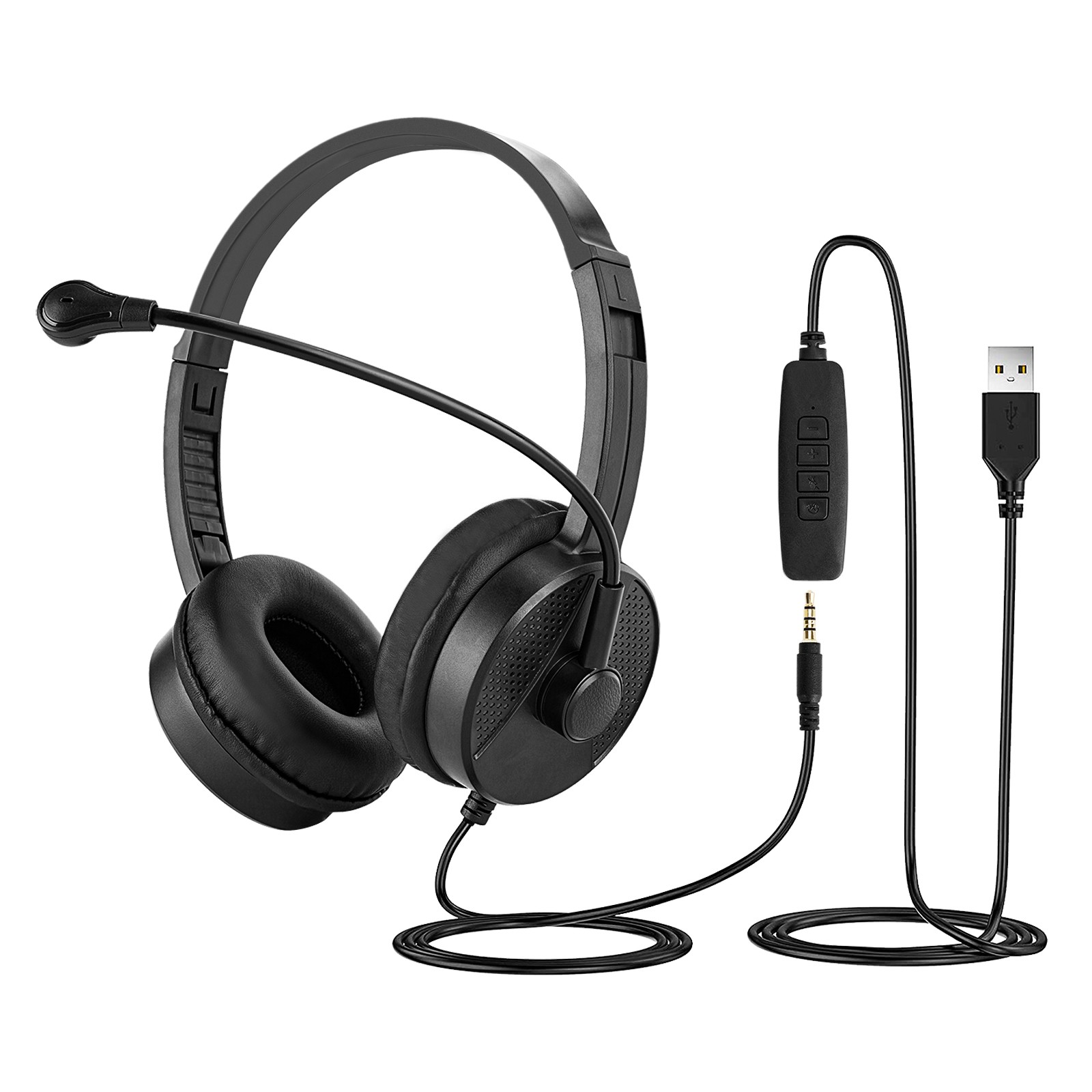 Geekria Computer Headset with Mic 3.5mm TRRS USB-A Adapter Black