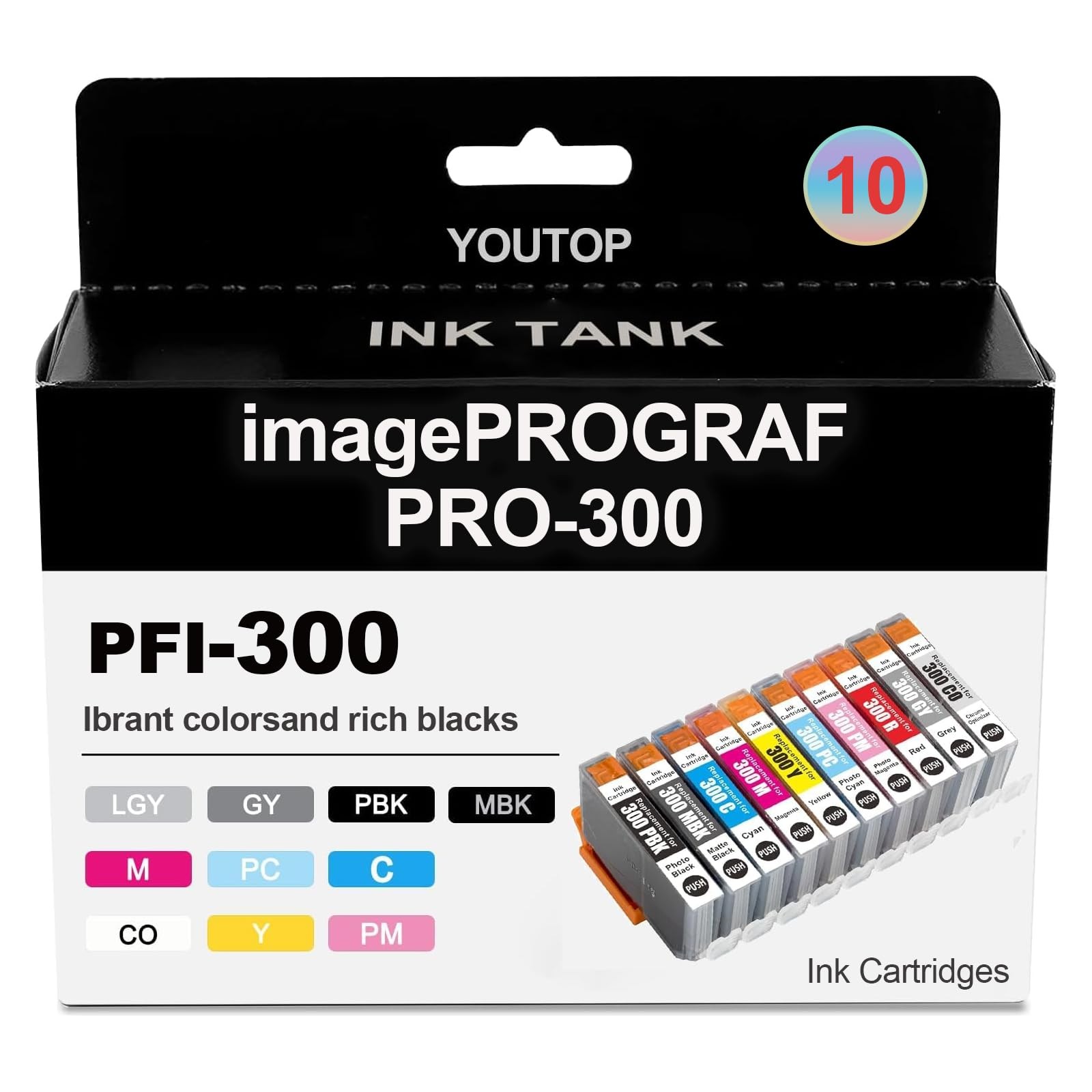 PFI300 PFI-300 Ink Cartridges Standard (4192C007) Combo 10-Pack Colorful Set Rep