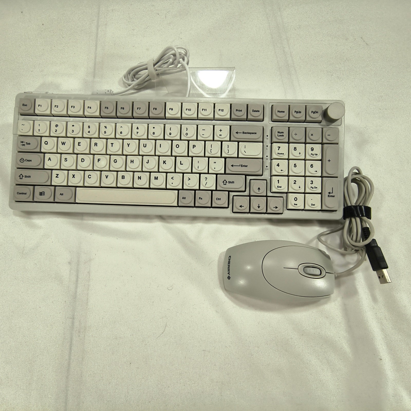 AJAZZ AK992 Wired Keyboard w/ Cherry Retro Gray Wired Mouse Custom Keycaps