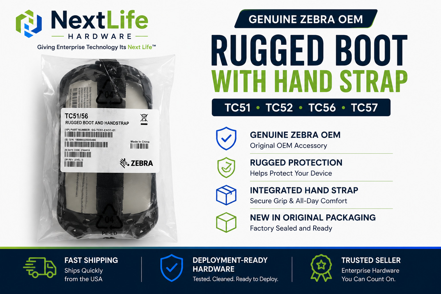 OEM Zebra TC51 TC52 TC56 TC57 Rugged Boot w/ Hand Strap SG-TC5X-EXO1-01 New