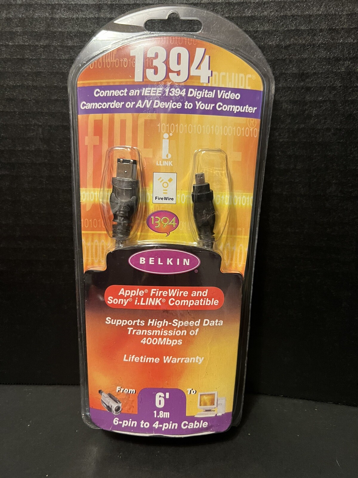 Belkin 1394 Sony IEEE Firewire 6 Pin To 4 Pin Apple 6’