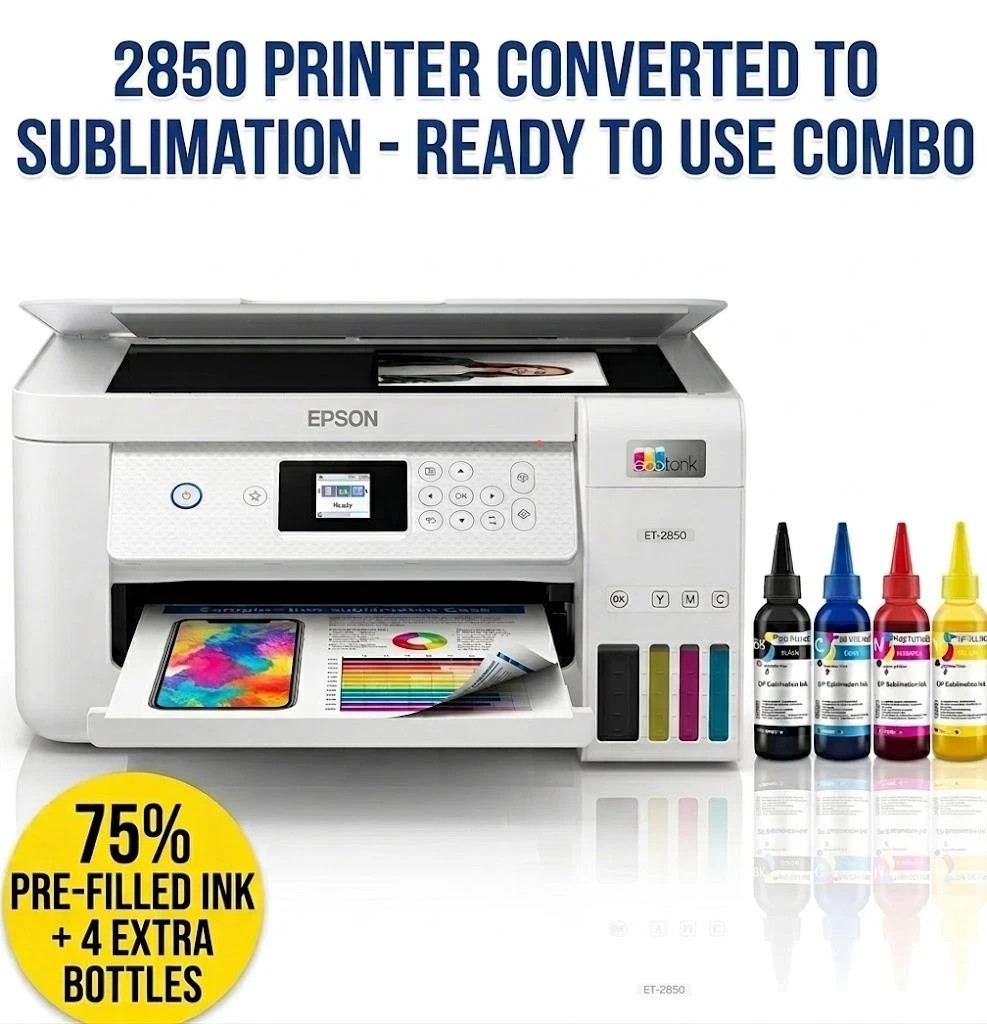 Epson EcoTank ET-2850–Ready for Sublimation Printing + Extra Ink Included *READ*
