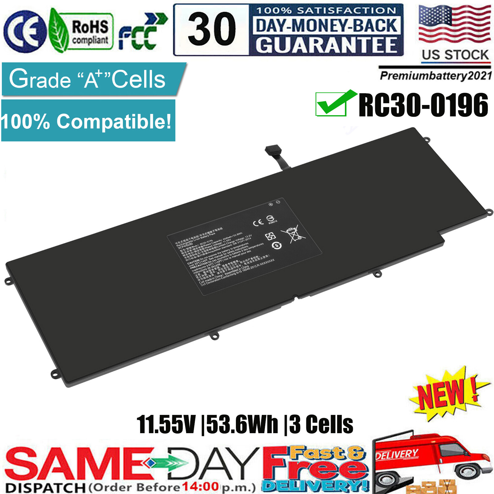 RC30-0196 RZ09-0196 53.6WH Battery for Razer Blade Stealth 2016 2017 3ICP4/92/80