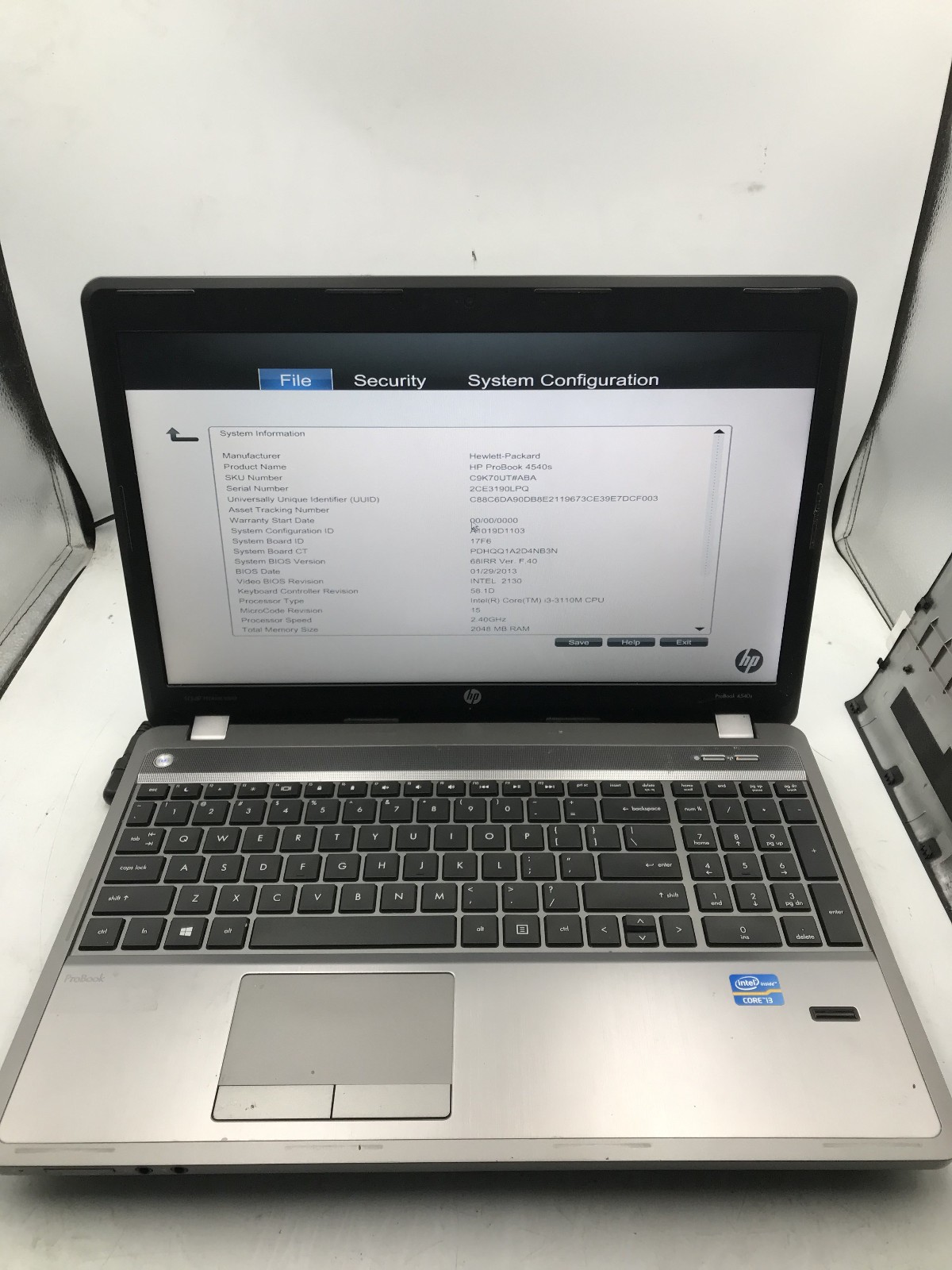 HP PROBOOK 4540S - BOOTS TO BIOS - INTEL I3 3110M - NO RAM - READ DESCRIPTION-BB