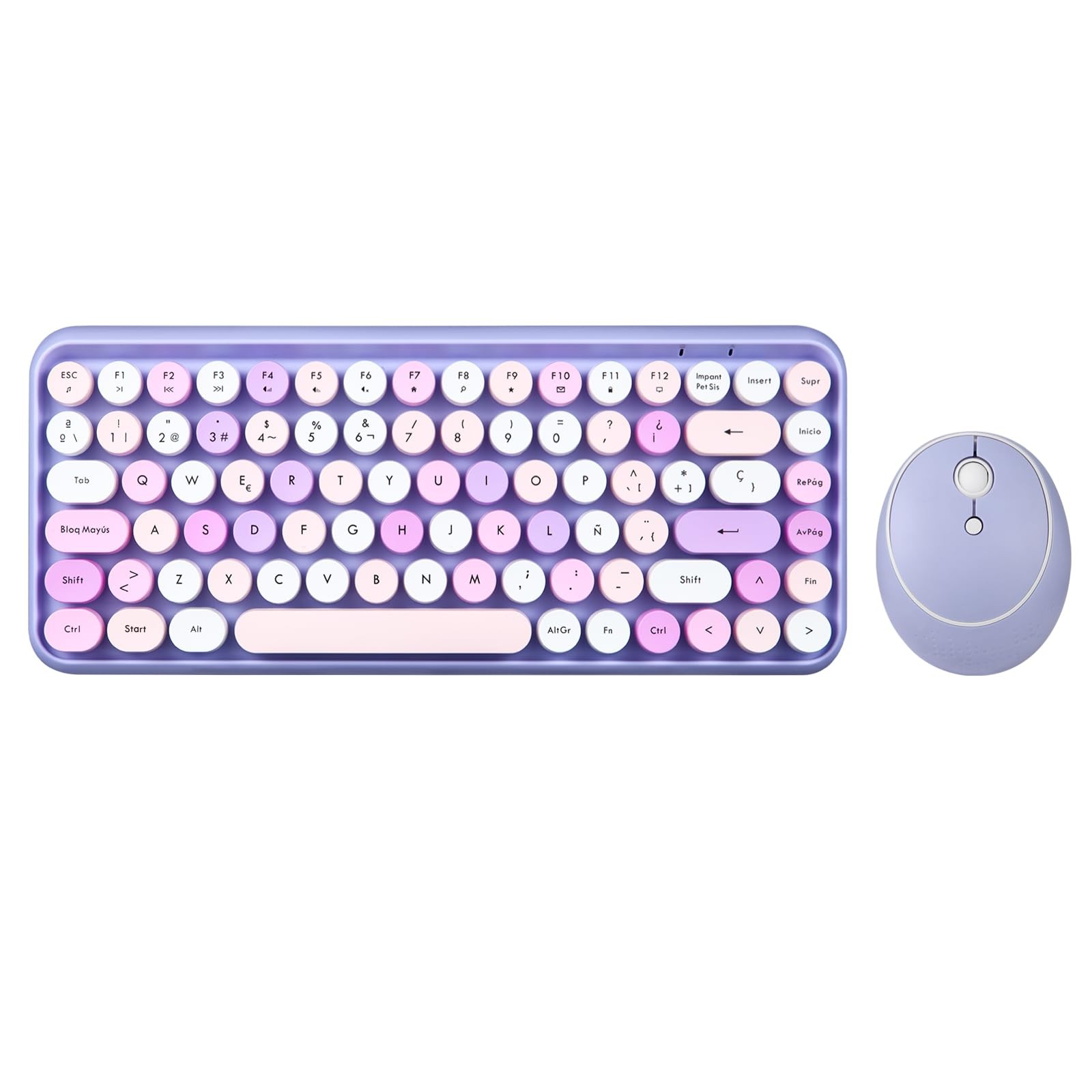 PERIDUO713PP ES Wireless Mini Keyboard Mouse Set Retro Pastel Purple Spanish