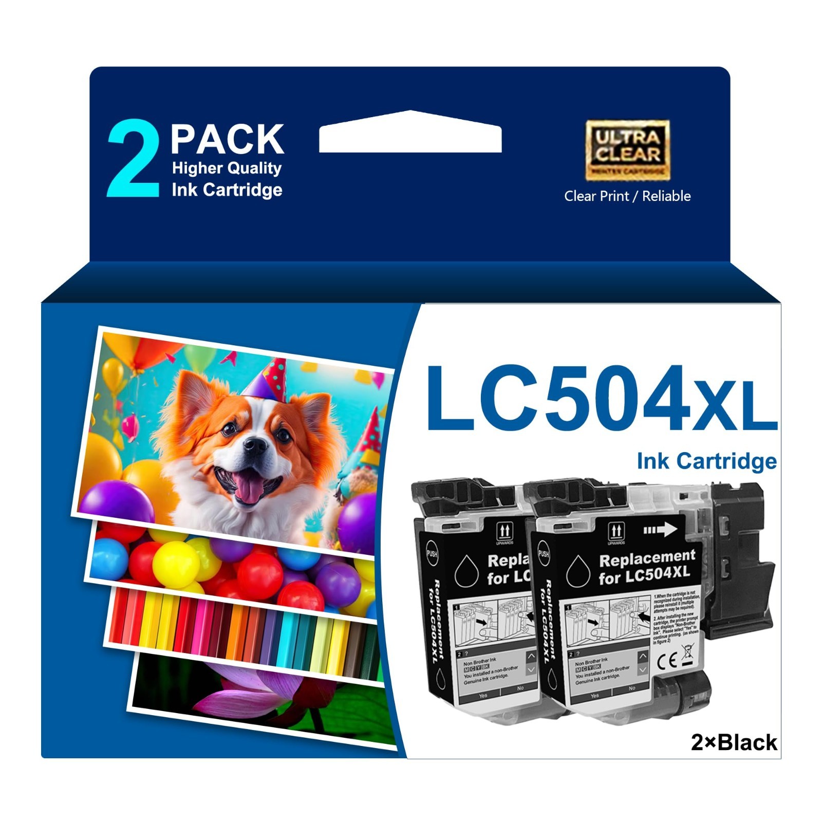 LC504XL 2Pack High Yield LC504XL Black Ink Cartridges Compatible for Brother INK